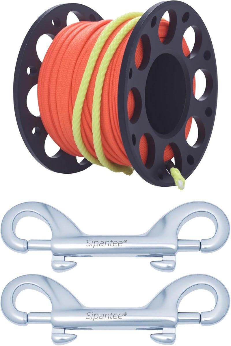 sipantee Scuba Diving Reel 100ft Scuba Finger Spool Aluminum Alloy with 316 Stainless Steel Double-Ended Bolt Snap Clip Anchor Rope Reel for Water Sports,Wreck Cave Diving,Snorkeling, Spearfishing - Image 1